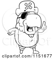 Cartoon Clipart Of A Black And White Pirate Parrot Expressing An Idea Vector Outlined Coloring Page