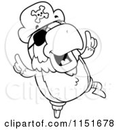 Cartoon Clipart Of A Black And White Dancing Pirate Parrot Vector Outlined Coloring Page