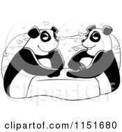 Cartoon Clipart Of A Black And White Panda Couple Vector Outlined Coloring Page