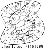 Cartoon Clipart Of A Black And White Donkey Pinata And Confetti Vector Outlined Coloring Page by Cory Thoman