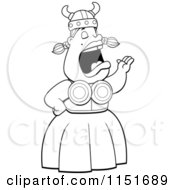 Cartoon Clipart Of A Black And White Singing Opera Viking Woman Vector Outlined Coloring Page