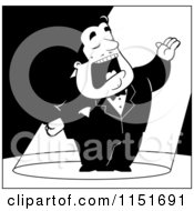 Cartoon Clipart Of A Black And White Spotlight Shining On A Man Singing Opera Vector Outlined Coloring Page