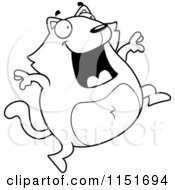 Cartoon Clipart Of A Black And White Happy Cat Leaping Vector Outlined Coloring Page