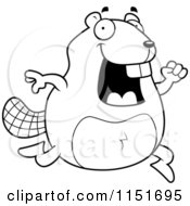 Cartoon Clipart Of A Black And White Happy Running Beaver Vector Outlined Coloring Page
