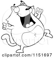 Cartoon Clipart Of A Black And White Plump Cat Doing A Happy Dance Vector Outlined Coloring Page