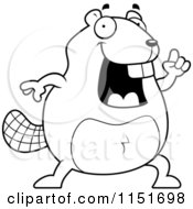 Cartoon Clipart Of A Black And White Beaver With An Idea Vector Outlined Coloring Page
