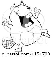 Cartoon Clipart Of A Black And White Beaver Dancing Vector Outlined Coloring Page