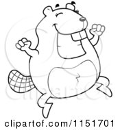 Cartoon Clipart Of A Black And White Beaver Jumping Vector Outlined Coloring Page