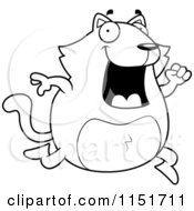 Cartoon Clipart Of A Black And White Chubby Cat Running Vector Outlined Coloring Page