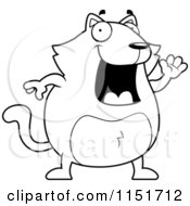 Cartoon Clipart Of A Black And White Chubby Cat Waving Vector Outlined Coloring Page