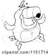 Cartoon Clipart Of A Black And White Plump Toucan Jumping And Smiling Vector Outlined Coloring Page
