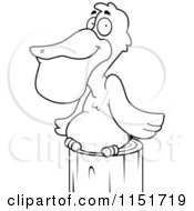 Cartoon Clipart Of A Black And White Pelican Resting On A Post Vector Outlined Coloring Page by Cory Thoman