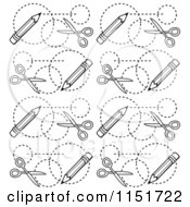 Cartoon Clipart Of A Black And White Scissors And Pencils Pattern Vector Outlined Coloring Page by Cory Thoman