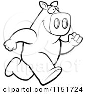 Cartoon Clipart Of A Black And White Running Pig Vector Outlined Coloring Page