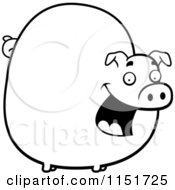 Cartoon Clipart Of A Black And White Chubby Pig Smiling Vector Outlined Coloring Page