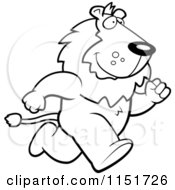 Cartoon Clipart Of A Black And White Lion Running Upright On His Hind Legs Vector Outlined Coloring Page
