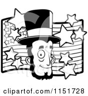 Cartoon Clipart Of A Black And White Abe Lincolns Face Over An American Flag Vector Outlined Coloring Page