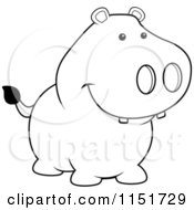 Cartoon Clipart Of A Black And White Pig Smiling Vector Outlined Coloring Page