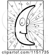 Cartoon Clipart Of A Black And White Crescent Moon Mascot And Stars Vector Outlined Coloring Page by Cory Thoman