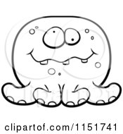 Cartoon Clipart Of A Black And White Goofy Octopus Vector Outlined Coloring Page