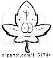 Cartoon Clipart Of A Black And White Maple Leaf Mascot Vector Outlined Coloring Page