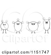 Cartoon Clipart Of A Black And White Row Of Aliens Vector Outlined Coloring Page