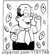 Cartoon Clipart Of A Black And White Wealthy Man Holding Cash Vector Outlined Coloring Page
