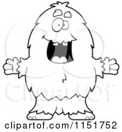 Cartoon Clipart Of A Black And White Furry Monster Holding His Arms Open Vector Outlined Coloring Page