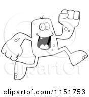 Cartoon Clipart Of A Black And White Running Blocky Monster Vector Outlined Coloring Page
