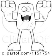 Cartoon Clipart Of A Black And White Blocky Monster With Fists Vector Outlined Coloring Page