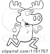 Cartoon Clipart Of A Black And White Moose Running Vector Outlined Coloring Page