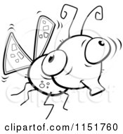 Cartoon Clipart Of A Black And White Mosquito Vector Outlined Coloring Page