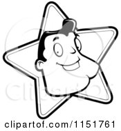 Cartoon Clipart Of A Black And White Mans Face On A Star Vector Outlined Coloring Page