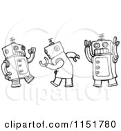 Poster, Art Print Of Outlined Dancing Robots