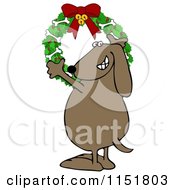Poster, Art Print Of Happy Dog Hanging A Christmas Bone Wreath