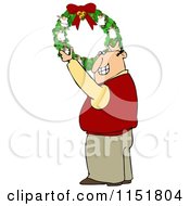 Poster, Art Print Of Happy Man Hanging A Christmas Angel Wreath