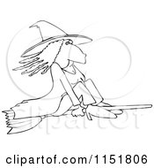 Poster, Art Print Of Outlined Witch Flying On A Broomstick