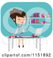 Poster, Art Print Of Female Teacher At A Desk With A Computer By A Book Shelf