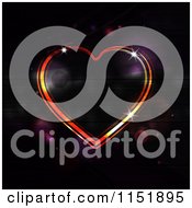 Glowing Neon Heart Over Black With Flares