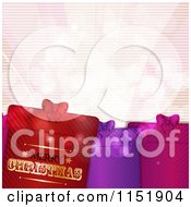 Poster, Art Print Of Merry Christmas Greeting With Gift Boxes Flares And Lines
