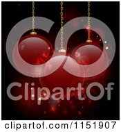 Poster, Art Print Of 3d Suspended Red Christmas Baubles Over Stars Grid And Flares