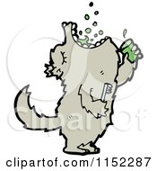 Cartoon Of A Wolf Brushing His Teeth Royalty Free Vector Illustration
