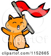 Cartoon Of A Ginger Cat With A Red Flag Royalty Free Vector Illustration