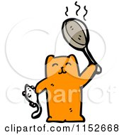Cartoon Of A Ginger Cat Holding A Mouse And Pan Royalty Free Vector Illustration