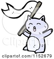 Cartoon Of A Cat Waving A White Flag Royalty Free Vector Illustration