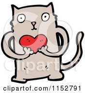 Cartoon Of A Cat Holding A Heart Royalty Free Vector Illustration