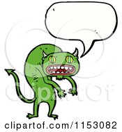 Cartoon Of A Talking Green Demon Cat Royalty Free Vector Illustration