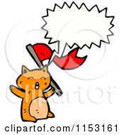 Cartoon Of A Talking Cat With A Flag Royalty Free Vector Illustration