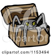 Cartoon Of A Spider Emerging From A Box Royalty Free Vector Illustration by lineartestpilot