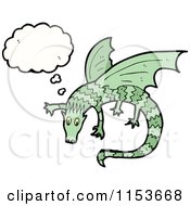Cartoon Of A Thinking Green Dragon Royalty Free Vector Illustration